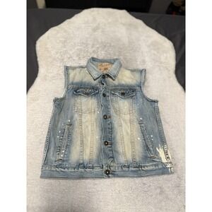 Cult Of Individuality Mens Button Denim Vest Moto Distressed Size Large